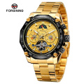 FORSINING 170 Brand Men's Watch Gold Stainless Steel Military Sports Watch Skeleton Tourbillon Automatic Mechanical Watch